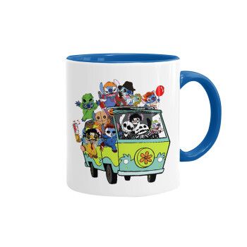 Stitch Halloween scooby car, Mug colored blue, ceramic, 330ml
