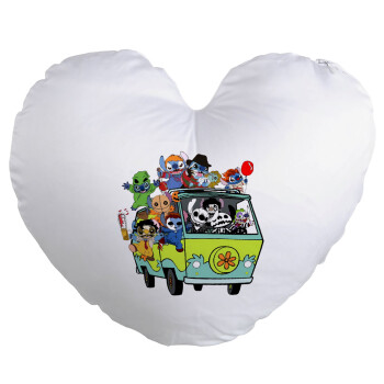 Stitch Halloween scooby car, Μαξιλάρι καναπέ καρδιά 40x40cm περιέχεται το  γέμισμα