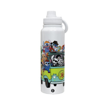 Stitch Halloween scooby car, 1L Stainless Steel Thermal Bottle with Phone Holder & Double Wall Insulation
