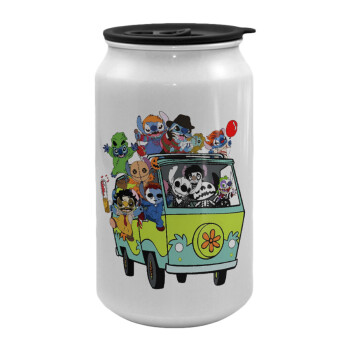 Stitch Halloween scooby car, Κούπα ταξιδιού μεταλλική με καπάκι (tin-can) 500ml