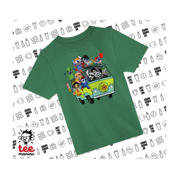Stitch Halloween scooby car, Άνετο παιδικό T-Shirt ΠΡΑΣΙΝΟ από 100% βαμβάκι, για κάθε μέρα. Vegan & OEKO-TEX πιστοποιημένο.