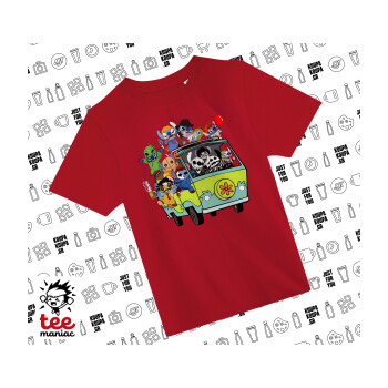 Stitch Halloween scooby car, Άνετο παιδικό T-Shirt ΚΟΚΚΙΝΟ από 100% βαμβάκι, για κάθε μέρα. Vegan & OEKO-TEX πιστοποιημένο.