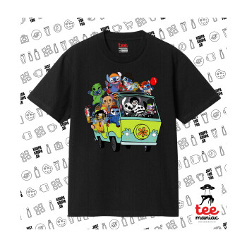 Stitch Halloween scooby car, Κλασικό T-Shirt, διπλής ραφής, χωρίς πλευρικές ραφές ΜΑΥΡΟ από 100% βαμβάκι. Vegan & OEKO-TEX πιστοποιημένο.