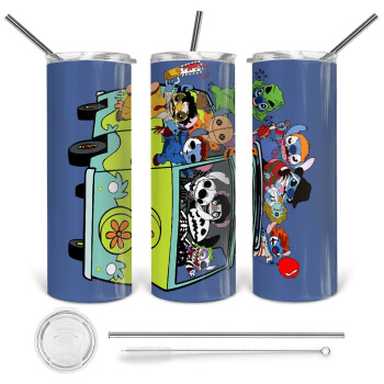 Stitch Halloween scooby car, Tumbler stainless steel 600ml, with metal straw & cleaning brush