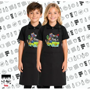 Stitch Halloween scooby car, Μαύρη ΠΑΙΔΙΚΗ Ποδιά μακριά Σεφ ολόσωμη με τσέπες