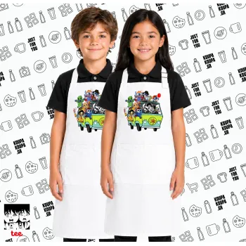 Stitch Halloween scooby car, Λευκή ΠΑΙΔΙΚΗ Ποδιά μακριά Σεφ ολόσωμη με τσέπες