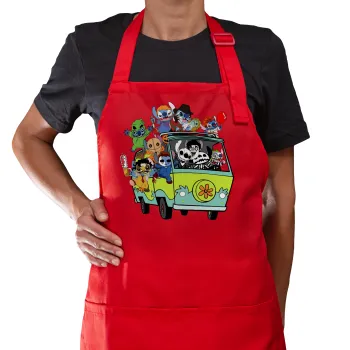 Stitch Halloween scooby car, Ποδιά Μακριά Σεφ ολόσωμη με τσέπες Κόκκινη (ΕΝΗΛΙΚΩΝ)