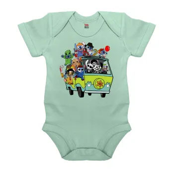 Stitch Halloween scooby car, Βρεφικό φορμάκι μωρού, 0-18 μηνών, mint (Μέντα), 100% Organic Cotton, κοντομάνικο