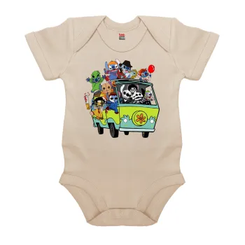 Stitch Halloween scooby car, Βρεφικό φορμάκι μωρού, 0-18 μηνών, Natural (Εκρού), 100% Organic Cotton, κοντομάνικο