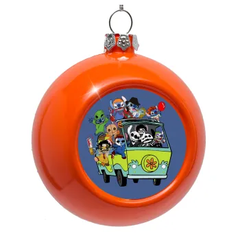 Stitch Halloween scooby car, Στολίδι Χριστουγεννιάτικη μπάλα δένδρου Πορτοκαλί 8cm