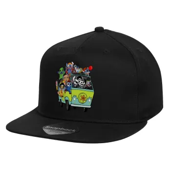 Stitch Halloween scooby car, Children's Flat Snapback Hat, Black (100% COTTON, CHILD, UNISEX, ONE SIZE)