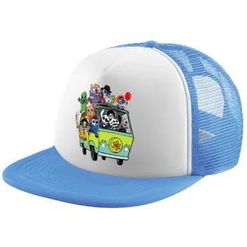 Stitch Halloween scooby car, Καπέλο παιδικό Soft Trucker με Δίχτυ ΓΑΛΑΖΙΟ/ΛΕΥΚΟ (POLYESTER, ΠΑΙΔΙΚΟ, ONE SIZE)