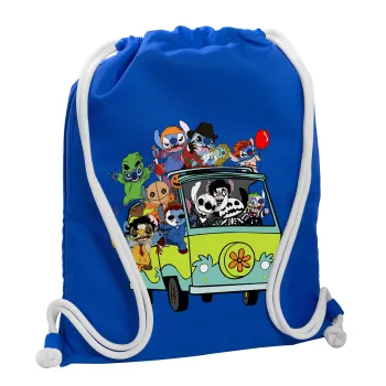 Stitch Halloween scooby car, Τσάντα πλάτης πουγκί GYMBAG Μπλε, με τσέπη (40x48cm) & χονδρά κορδόνια