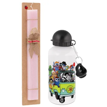 Stitch Halloween scooby car, Easter Set, metallic aluminum bottle (500ml) & aromatic flat Easter candle (30cm) (PINK)