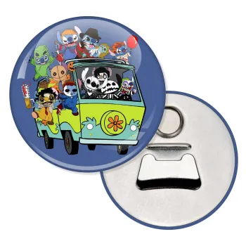Stitch Halloween scooby car, Μαγνητάκι και ανοιχτήρι μπύρας στρογγυλό διάστασης 5,9cm