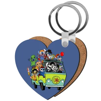 Stitch Halloween scooby car, Μπρελόκ Ξύλινο καρδιά MDF