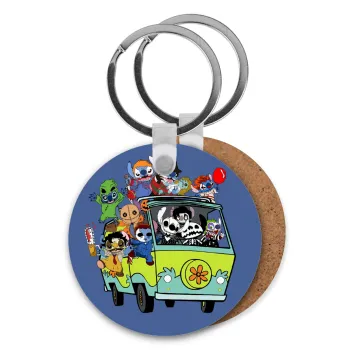 Stitch Halloween scooby car, Μπρελόκ Ξύλινο στρογγυλό MDF Φ5cm