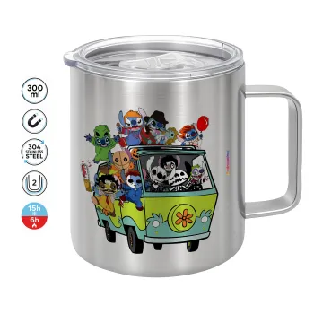 Stitch Halloween scooby car, Mug Stainless steel double wall 300ml