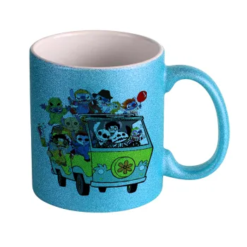 Stitch Halloween scooby car, Κούπα Σιέλ Glitter που γυαλίζει, κεραμική, 330ml