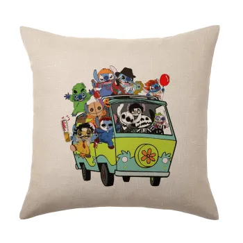 Stitch Halloween scooby car, Μαξιλάρι καναπέ ΛΙΝΟ 40x40cm περιέχεται το  γέμισμα