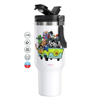Stitch Halloween scooby car, Mega Stainless steel Tumbler with lid, double wall 1,2L