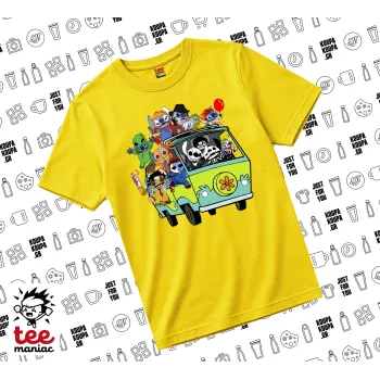 Stitch Halloween scooby car, yellow childrens T-Shirt made of 100% cotton, for every day. Vegan & OEKO-TEX certified.