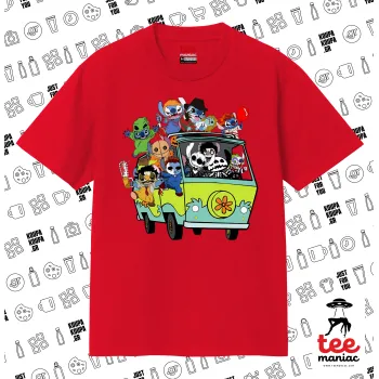 Stitch Halloween scooby car, Κλασικό T-Shirt, διπλής ραφής, χωρίς πλευρικές ραφές ΚΟΚΚΙΝΟ από 100% βαμβάκι. Vegan & OEKO-TEX πιστοποιημένο.