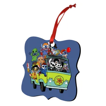 Stitch Halloween scooby car, Christmas ornament polygon wooden 7.5cm
