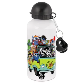 Stitch Halloween scooby car, Μεταλλικό παγούρι νερού, Λευκό, αλουμινίου 500ml