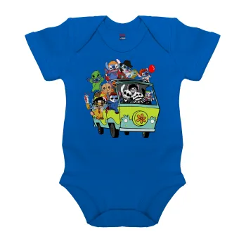 Stitch Halloween scooby car, Βρεφικό φορμάκι μωρού, Μπλε Κοβαλτίου, 100% Organic Cotton, κοντομάνικο