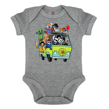 Stitch Halloween scooby car, Βρεφικό φορμάκι μωρού, 0-18 μηνών, ΓΚΡΙ ΜΕΛΑΝΖΕ, 100% Organic Cotton, κοντομάνικο