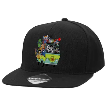 Stitch Halloween scooby car, Καπέλο Ενηλίκων Flat Snapback Μαύρο, (100% ΒΑΜΒΑΚΕΡΟ TWILL, ΕΝΗΛΙΚΩΝ, UNISEX, ONE SIZE)
