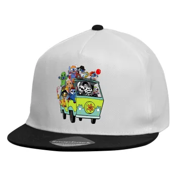 Stitch Halloween scooby car, Child's Flat Snapback Hat, White (100% COTTON, CHILDREN'S, UNISEX, ONE SIZE)