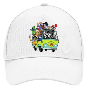 Stitch Halloween scooby car, Adult Baseball Cap, Drill, White (100% COTTON, ADULT, UNISEX, ONE SIZE)