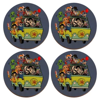 Stitch Halloween scooby car, ΣΕΤ x4 Σουβέρ ξύλινα στρογγυλά plywood (9cm)