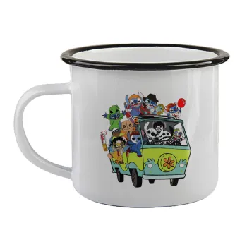 Stitch Halloween scooby car, Κούπα εμαγιέ με μαύρο χείλος 360ml