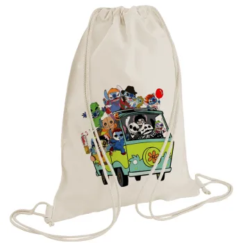 Stitch Halloween scooby car, Backpack bag GYMBAG natural (28x40cm)