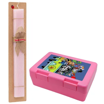 Stitch Halloween scooby car, Easter Set, children's snack container PINK & scented flat Easter candle (30cm) (PINK)