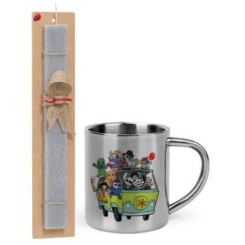 Stitch Halloween scooby car, Easter Set, metallic thermal cup (300ml) & Easter aromatic flat candle (30cm) (GRAY)