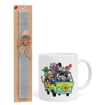 Stitch Halloween scooby car, Easter Set, Ceramic Cup (330ml) & Easter aromatic flat candle (30cm) (GRAY)