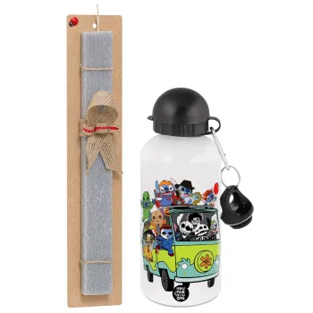 Stitch Halloween scooby car, Easter Set, metallic aluminum water bottle (500ml) & aromatic flat Easter candle (30cm) (GRAY)