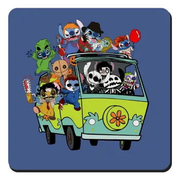 Stitch Halloween scooby car, Τετράγωνο μαγνητάκι ξύλινο 9x9cm