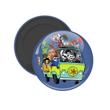 Stitch Halloween scooby car, Μαγνητάκι ψυγείου στρογγυλό διάστασης 5cm