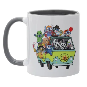 Stitch Halloween scooby car, Κούπα χρωματιστή γκρι, κεραμική, 330ml