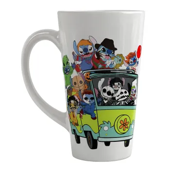 Stitch Halloween scooby car, Κούπα κωνική Latte Μεγάλη, κεραμική, 450ml