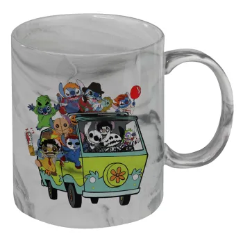 Stitch Halloween scooby car, Κούπα κεραμική, marble style (μάρμαρο), 330ml