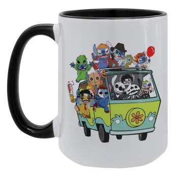 Stitch Halloween scooby car, Κούπα Mega 15oz, κεραμική Μαύρη, 450ml