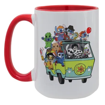 Stitch Halloween scooby car, Κούπα Mega 15oz, κεραμική Κόκκινη, 450ml
