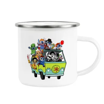 Stitch Halloween scooby car, Metallic enamel cup white 360ml