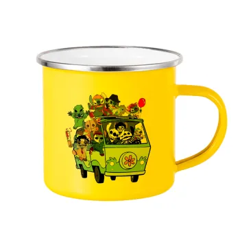 Stitch Halloween scooby car, Κούπα Μεταλλική εμαγιέ Κίτρινη 360ml